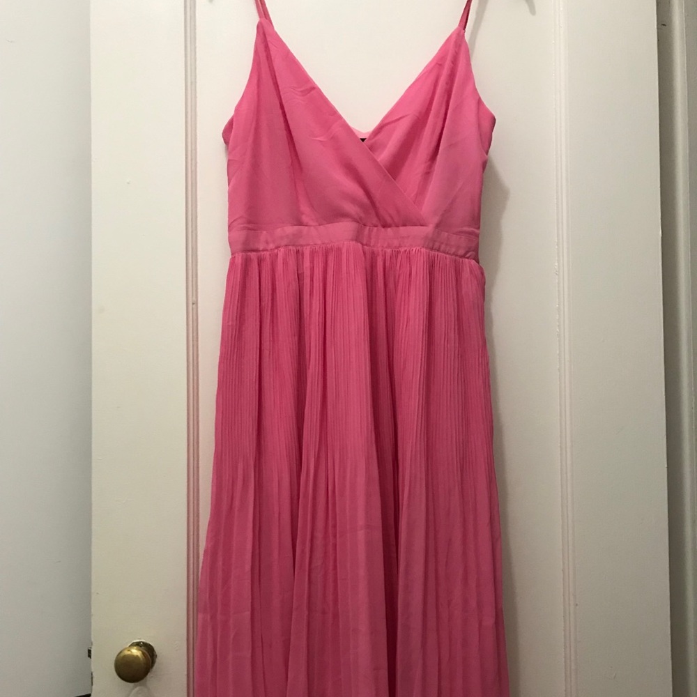 Fuchsia Pink Pleated Wrap Midi Dress